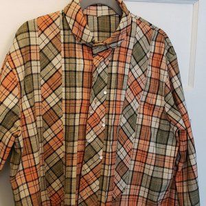 Closet CLOSEOUT WOOL PLAID TAILORED LONG SLEEVED SHIRT FEMALE PEARLIZED BUTTONS